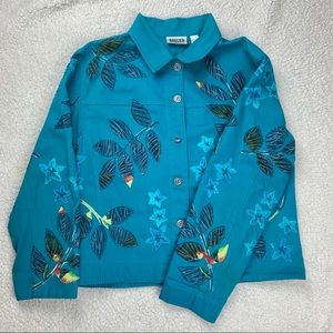 CHICO'S DESIGN TURQUOISE EMBROIDERYJACKET SIZE 1